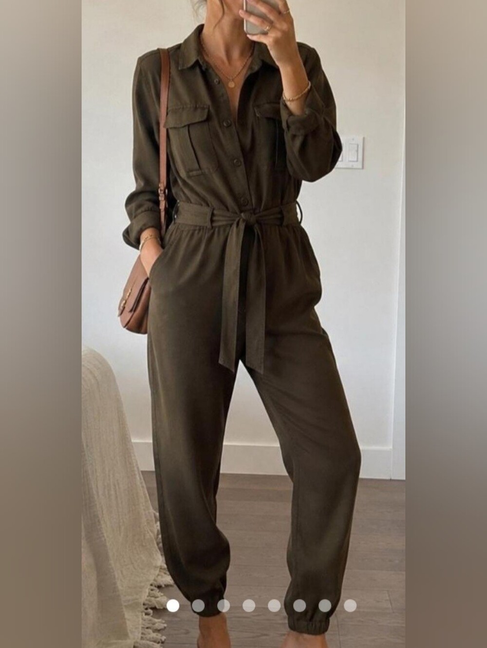Olive H&M Cotton Utility Short-Sleeve Jumpsuit Onesie with Belt